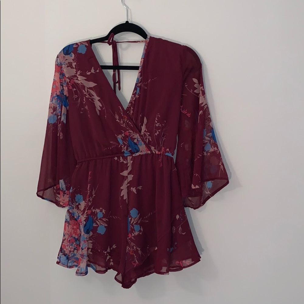 Floral burgundy v-neck romper